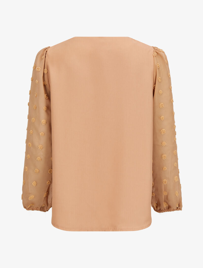 Blouse à manches transparentes style plumetis - Camel - 2