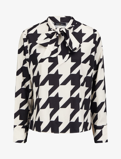 Blouse à col lavallière à imprimé pied de coq - Noir - 4