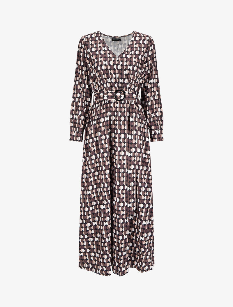 Robe longue imprimé pois stylisés - Noir - 1
