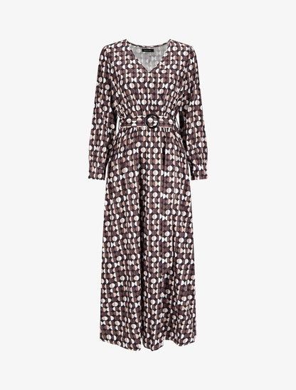 Robe longue imprimé pois stylisés - Noir - 1