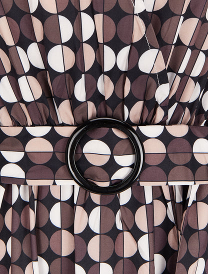 Robe longue imprimé pois stylisés - Noir - 3