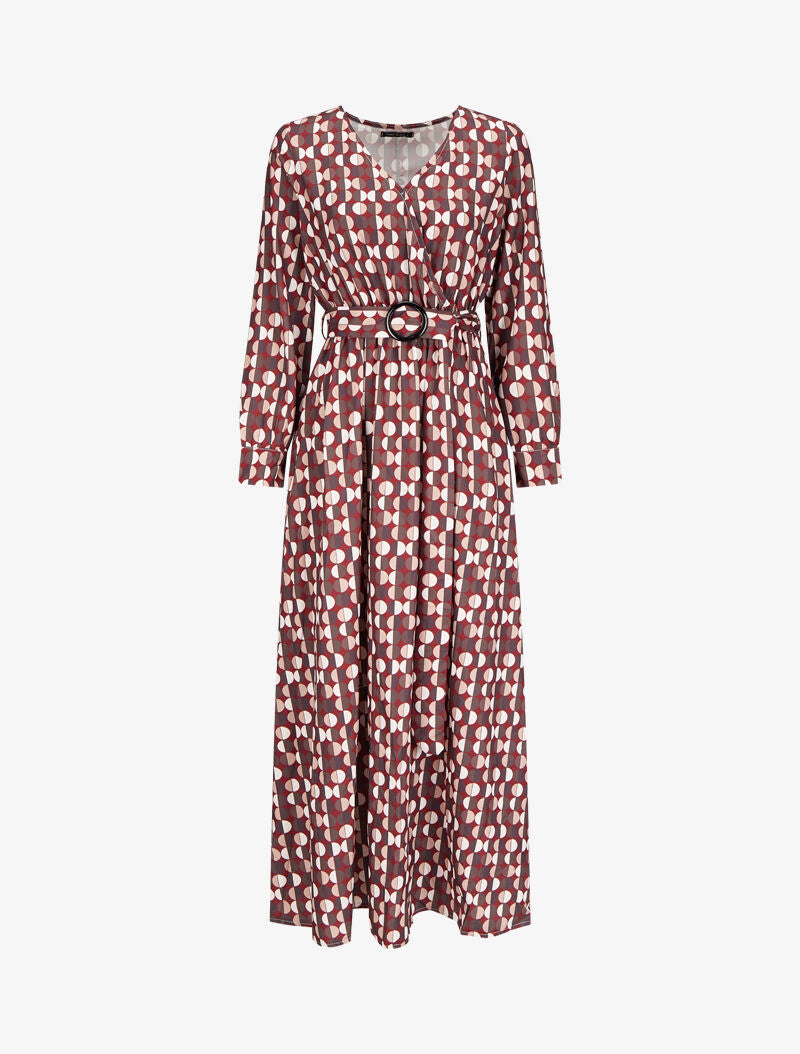 Robe longue imprimé pois stylisés - Lie de vin - 1