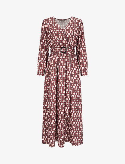 Robe longue imprimé pois stylisés - Lie de vin - 1