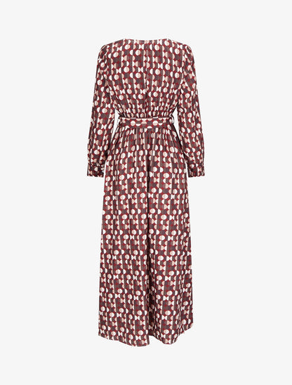 Robe longue imprimé pois stylisés - Lie de vin - 2