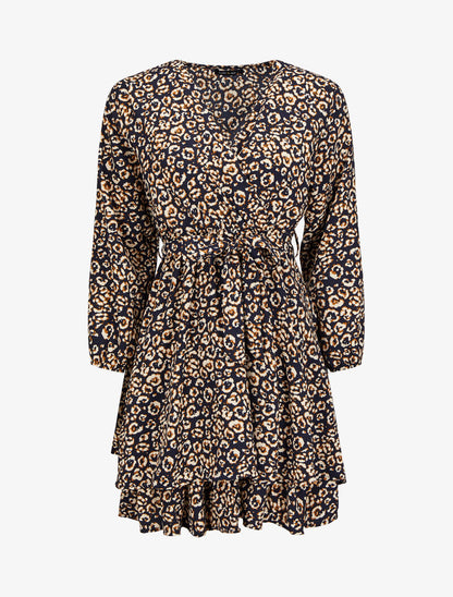 Robe patineuse imprimé léopard - Marine - 1