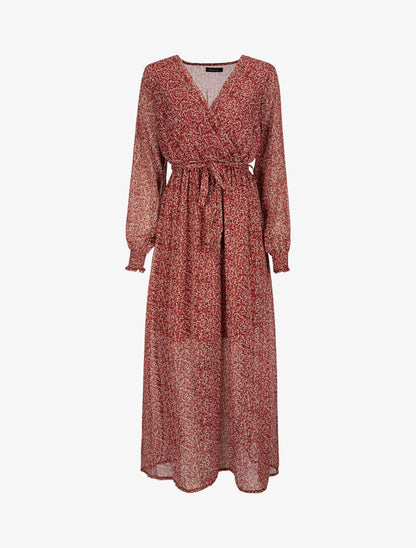 Robe longue cache-coeur à imprimé feuilles d&