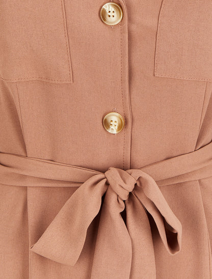 Robe chemise mi-longue à poches à rabats - Vieux rose - 3