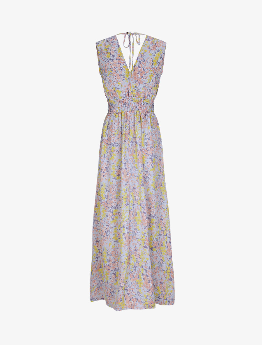 Robe longue à imprimé fleurs printanières - Bleu ciel - 2