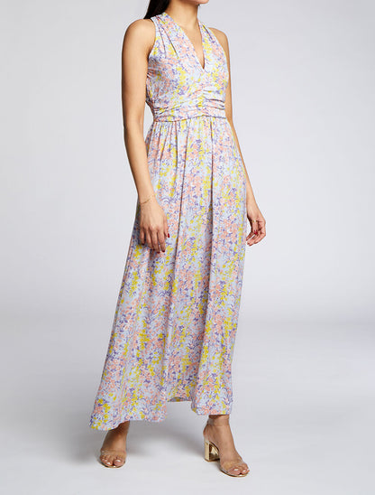 Robe longue à imprimé fleurs printanières - Bleu ciel - 4