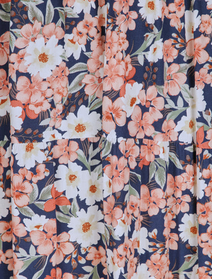 Robe longue à imprimé fleuri - Marine - 3