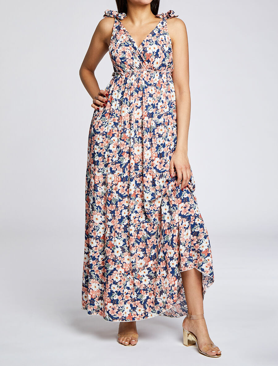Robe longue à imprimé fleuri - Marine - 4