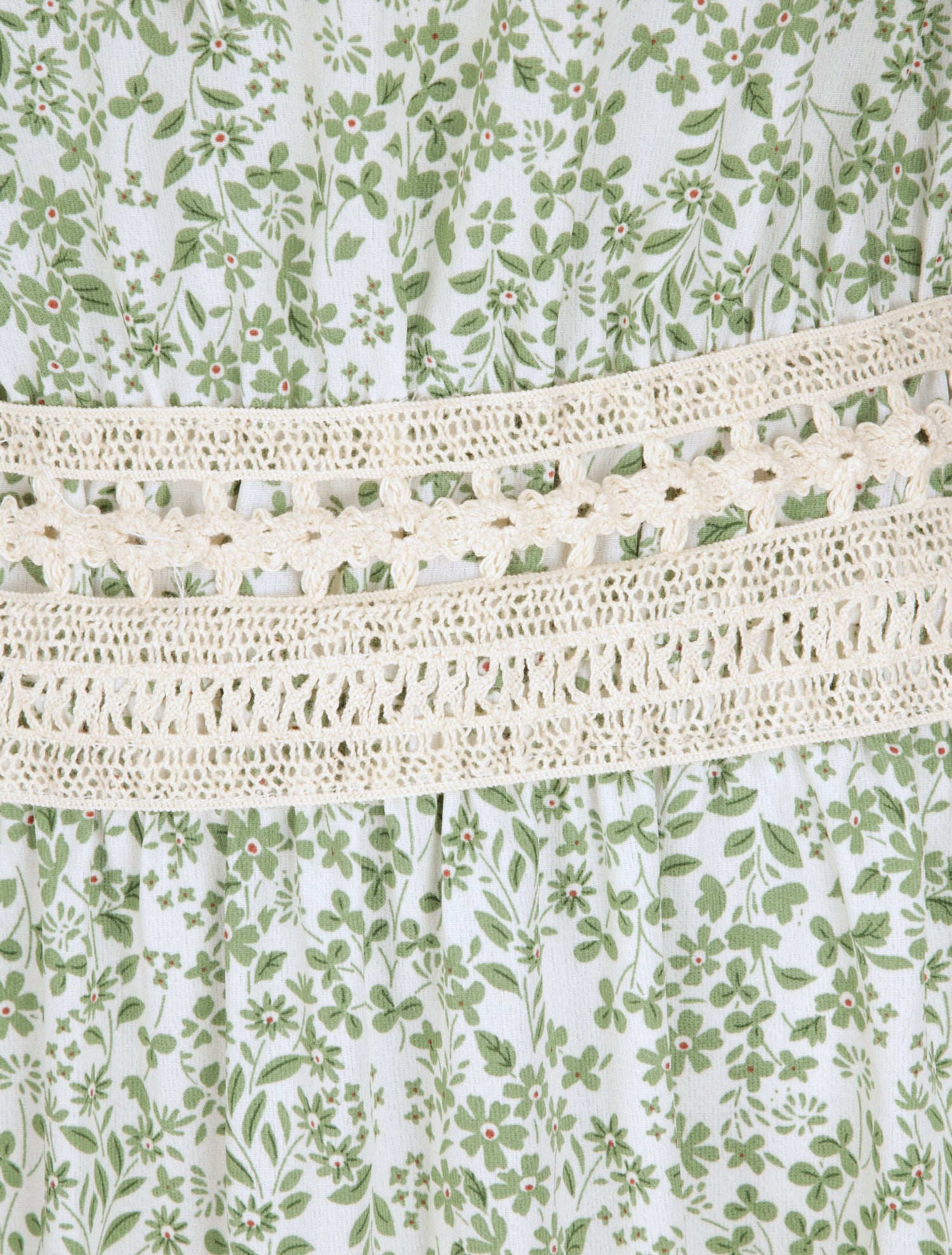 Robe longue à motifs fleuris et taille brodée - Vert d&