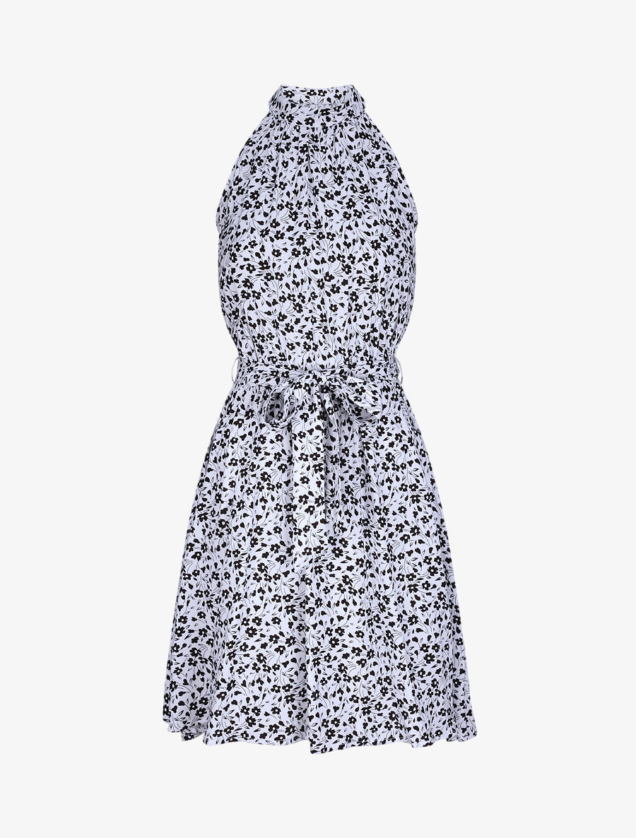 Robe cintrée imprimé petites fleurs à col américain - Blanc - 4
