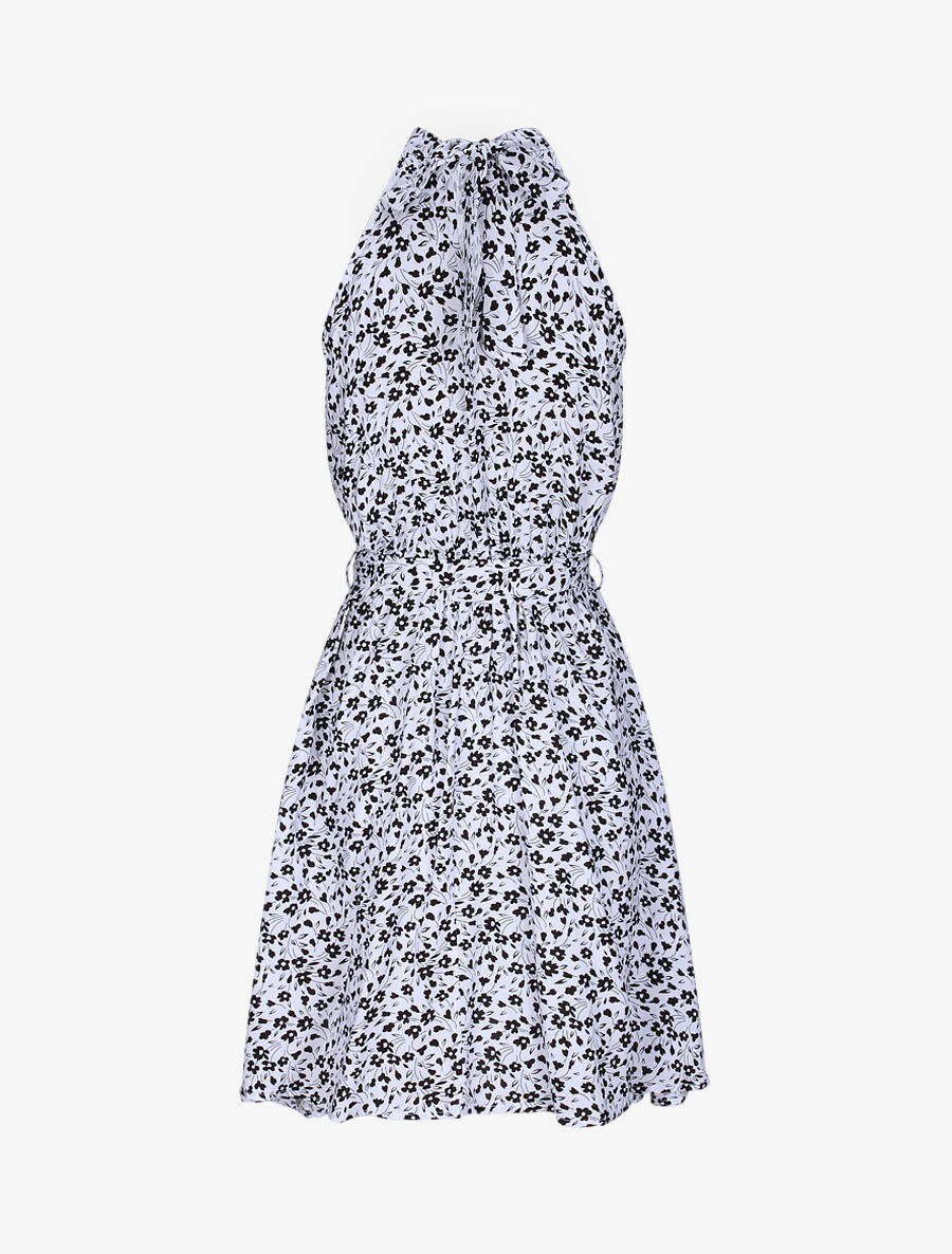 Robe cintrée imprimé petites fleurs à col américain - Blanc - 2