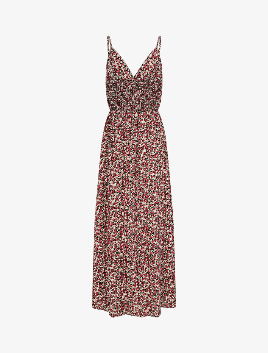 Robe longue empire imprimé fleuri à fines bretelles - Noir - 2