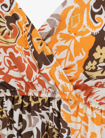 Robe longue imprimé foulard - Beige/orange - 3