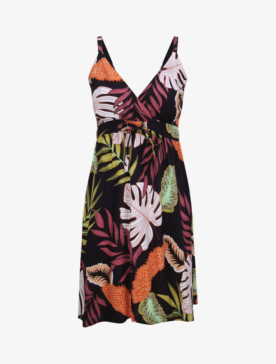 Robe patineuse imprimé feuilles exotiques - Marine - 1