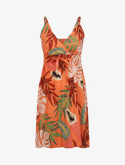 Robe patineuse imprimé feuilles exotiques - Orange - 1