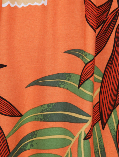 Robe patineuse imprimé feuilles exotiques - Orange - 4