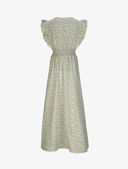 Robe longue empire à épaules volantées imprimé fleurs de cerisier - Vert - 2