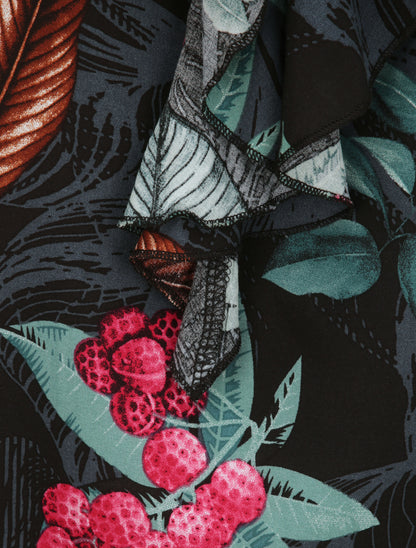 Débardeur fluide à col volanté imprimé feuilles tropicales - Bleu nuit - 3