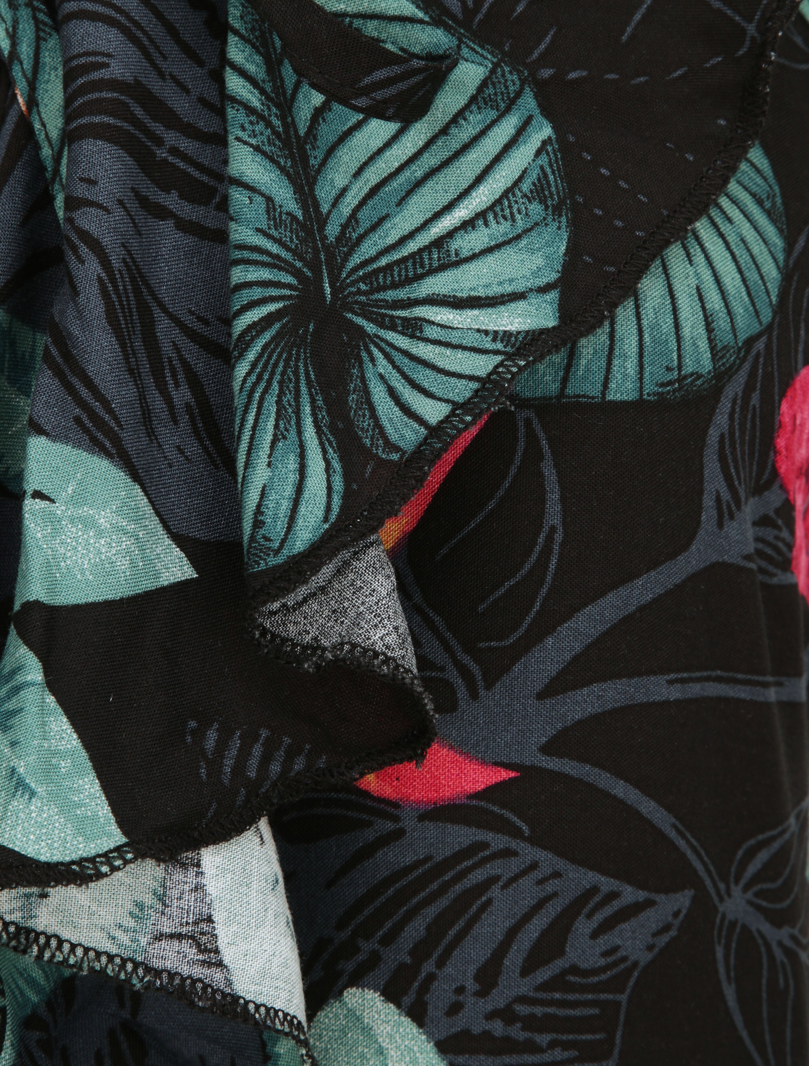Débardeur fluide à col volanté imprimé feuilles tropicales - Bleu nuit - 4