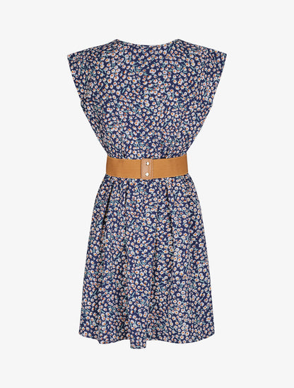 Robe à col V boutonné - Marine - 2