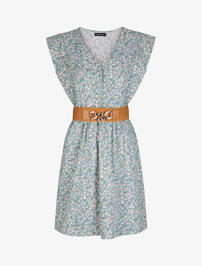 Robe à col V boutonné - Vert d&
