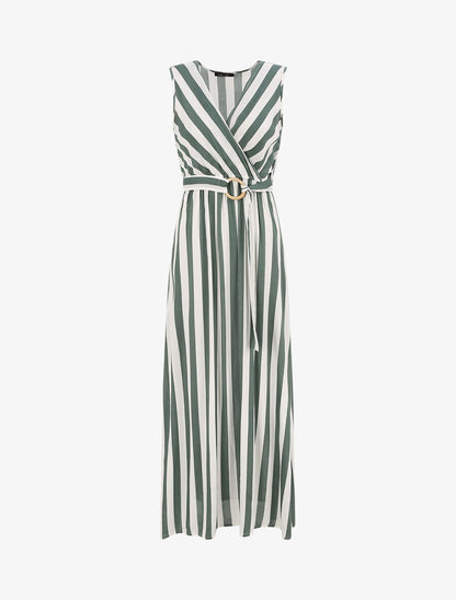 Robe longue empire imprimé rayé - Vert - 4