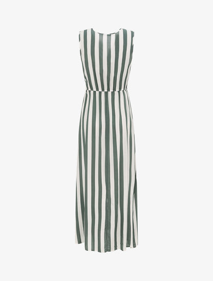 Robe longue empire imprimé rayé - Vert - 2