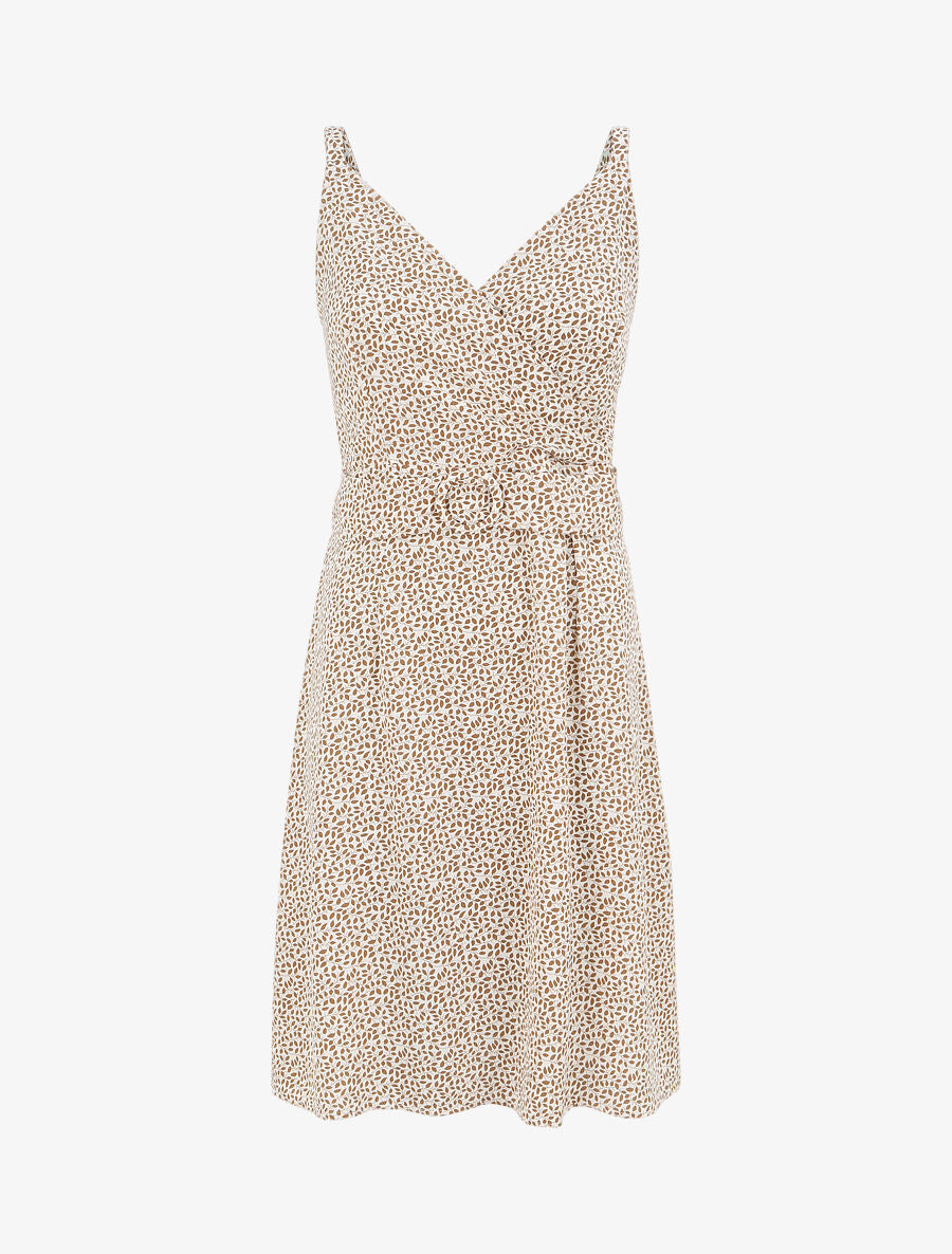 Robe courte empire à col cache-coeur imprimé feuillage - Écru - 5