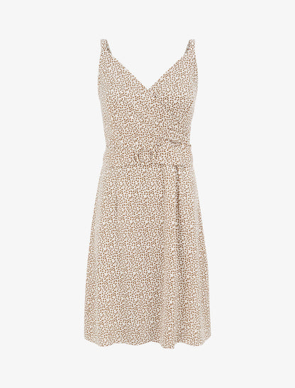 Robe courte empire à col cache-coeur imprimé feuillage - Écru - 5