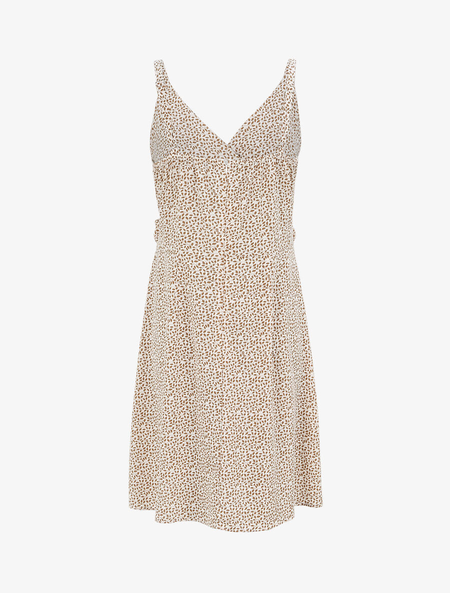 Robe courte empire à col cache-coeur imprimé feuillage - Écru - 2