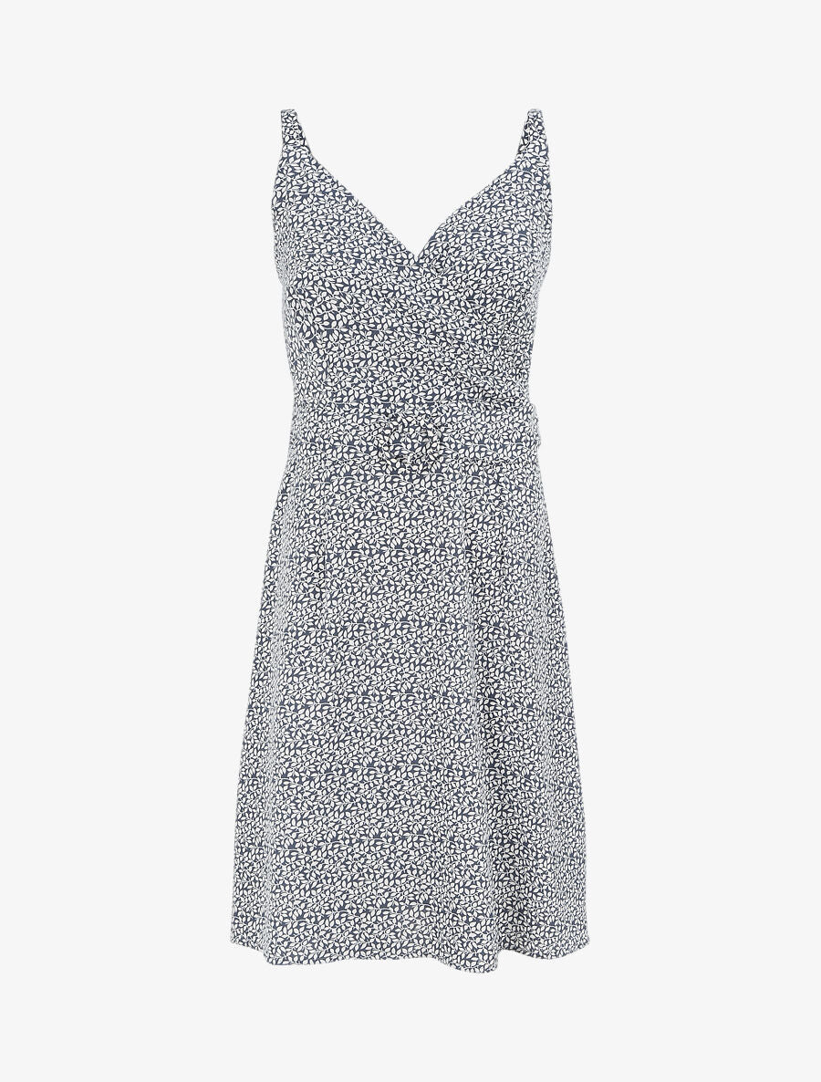 Robe courte empire à col cache-coeur imprimé feuillage - Bleu - 1