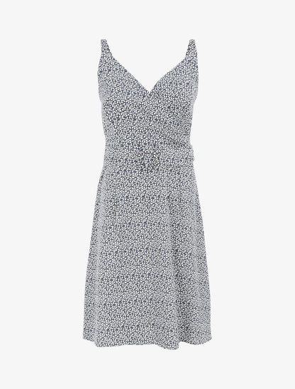 Robe courte empire à col cache-coeur imprimé feuillage - Bleu - 1