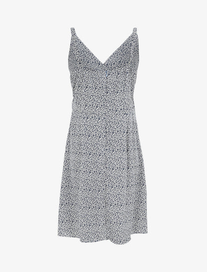 Robe courte empire à col cache-coeur imprimé feuillage - Bleu - 2