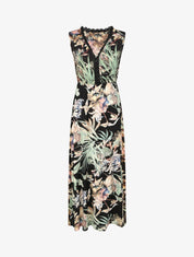Robe longue en coton imprimé fleurs tropicales - Noir - 4
