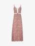 Robe longue patineuse à col dentelle et imprimé moucheté - Rose - 1