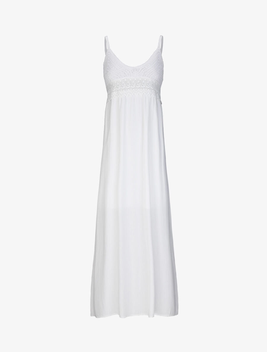 Robe longue empire unie à buste en crochet - Blanc - 4