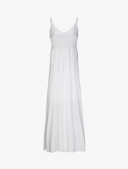 Robe longue empire unie à buste en crochet - Blanc - 2