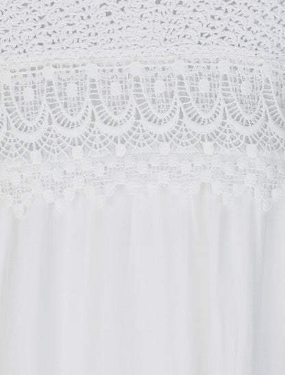 Robe longue empire unie à buste en crochet - Blanc - 3