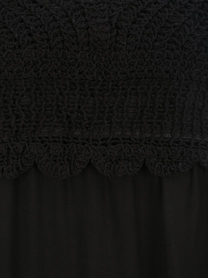 Robe à col V à détail crochet - Noir - 3