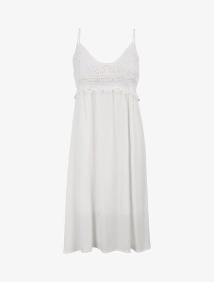 Robe à col V à détail crochet - Blanc - 1