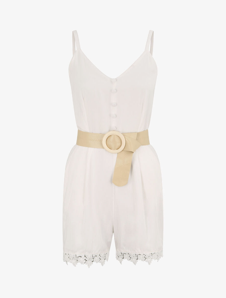 Combishort à boutons stylisés - Blanc - 1