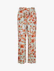 Pantalon fluide motifs pétales de roses - Vert amande - 1
