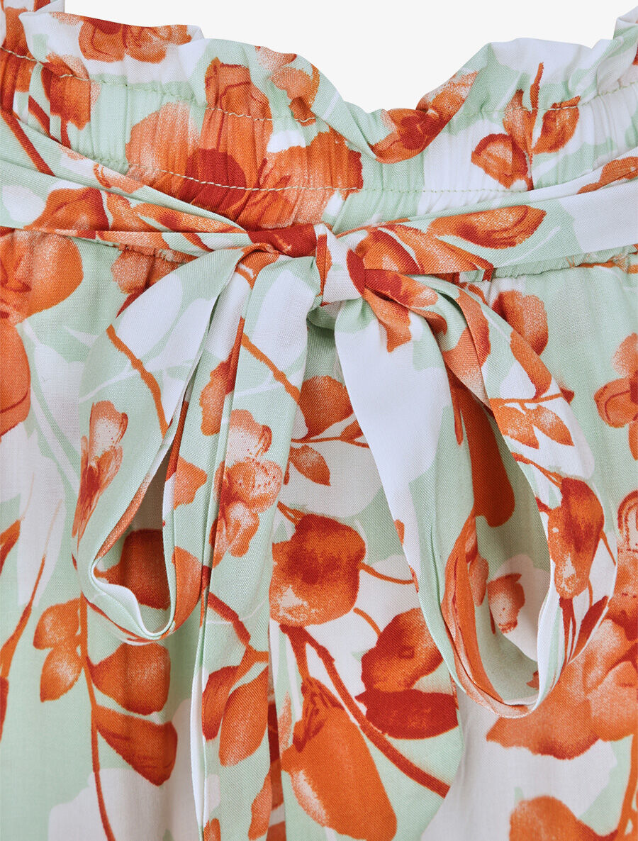 Pantalon fluide motifs pétales de roses - Vert amande - 3