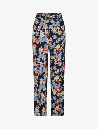 Pantalon fluide motifs fleurs de vanillier - Marine - 2