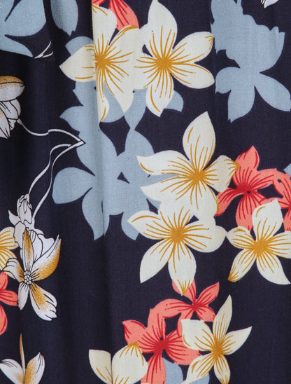 Pantalon fluide motifs fleurs de vanillier - Marine - 4
