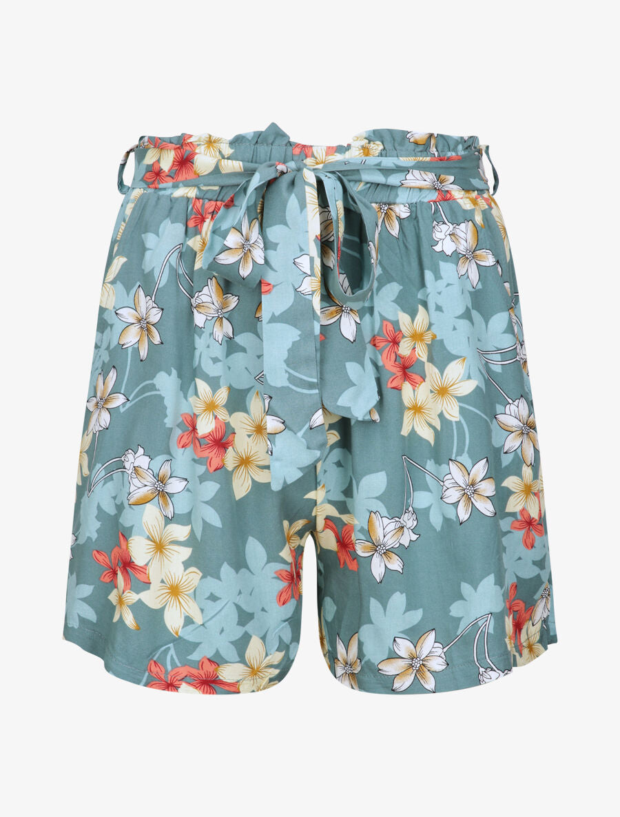 Short fluide motifs fleurs de vanillier - Bleu gris - 1