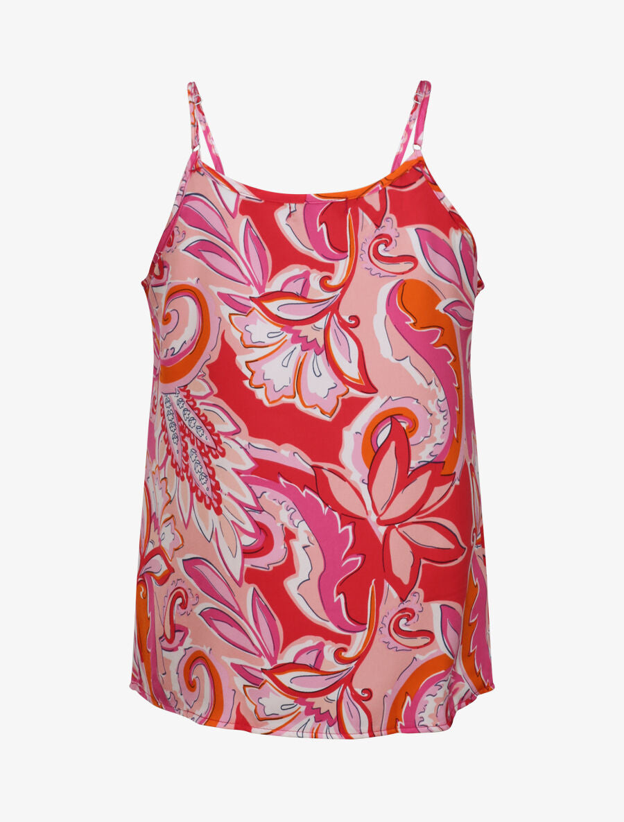 Débardeur carré à motifs tropicaux à col volanté - Fushia - 2